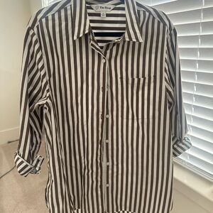 Bold White and Brown Striped Button Down Shirt